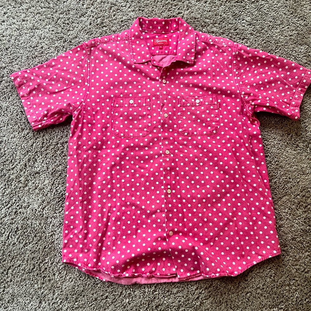 Supreme Pink Polka Dot Button Down - XL